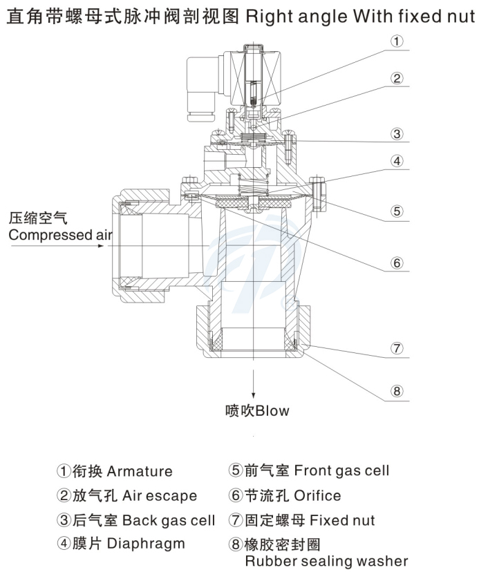 帶螺母式脈沖閥剖視圖